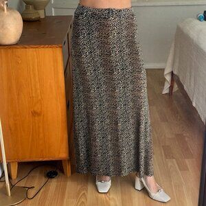 Vintage Cheetah Print Button Front Maxi Skirt Stretch Y2K 90s - S